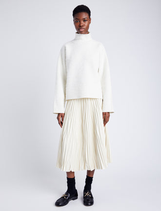 Proenza Schouler front image of model wearing Asher Sweater in Brushed Knit in EGGSHELL