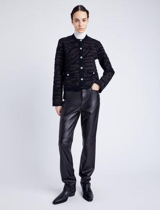Proenza Schouler front image of model wearing Josephine Jacket in Brushed Knit in HICKORY/BLACK