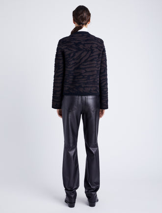 Proenza Schouler back image of model wearing Josephine Jacket in Brushed Knit in HICKORY/BLACK