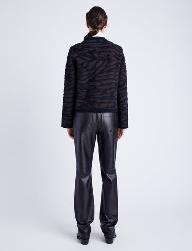 Proenza Schouler back image of model wearing Josephine Jacket in Brushed Knit in HICKORY/BLACK