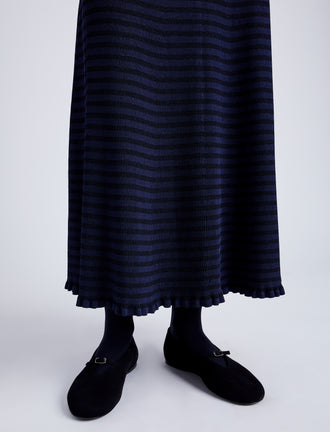 Proenza Schouler detail image of model wearing Stina Knit Skirt in Geo Knits in NAVY/BLACK