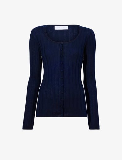 Proenza Schouler Still Life image of Hattie Cardigan in Lightweight Cashmere in NAVY