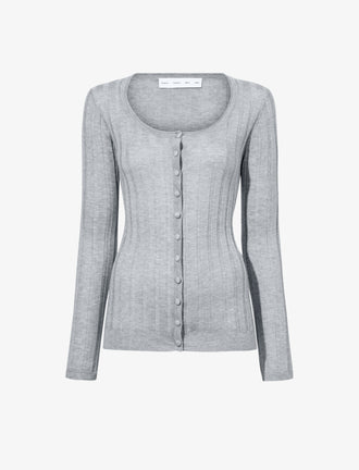 Proenza Schouler Still Life image of Hattie Cardigan in Lightweight Cashmere in FOGGY