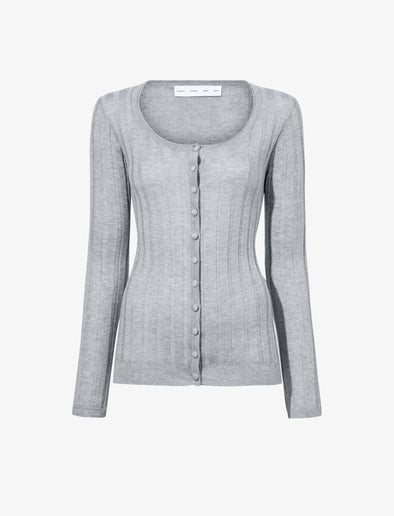 Proenza Schouler Still Life image of Hattie Cardigan in Lightweight Cashmere in FOGGY