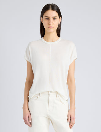 Proenza Schouler Front cropped image of model wearing Ares Shirt in Lightweight Cashmere in IVORY