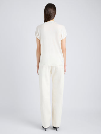 Proenza Schouler Back full length image of model wearing Ares Shirt in Lightweight Cashmere in IVORY