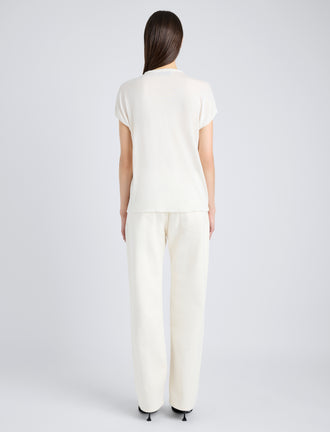 Proenza Schouler Back full length image of model wearing Ares Shirt in Lightweight Cashmere in IVORY