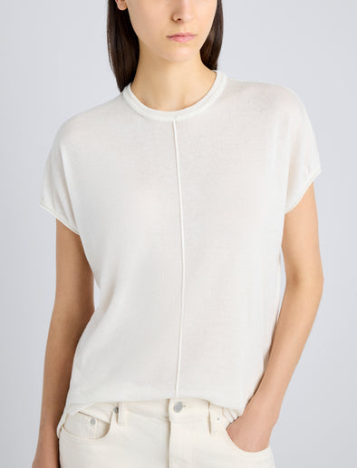 Proenza Schouler Detail image of model wearing Ares Shirt in Lightweight Cashmere in IVORY