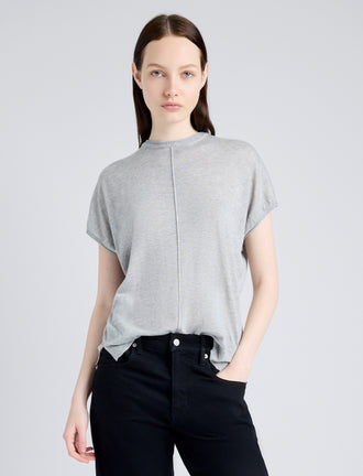 Proenza Schouler Front cropped image of model wearing Ares Shirt in Lightweight Cashmere in FOGGY