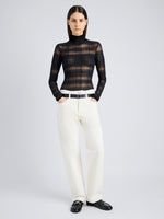 Proenza Schouler Front full length image of model wearing Stefanie Sweater in Plaid Knits in BLACK