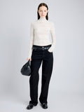 Proenza Schouler Front full length image of model wearing Stefanie Sweater in Plaid Knits in ALABASTER