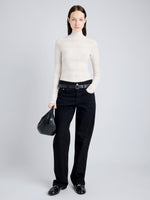 Proenza Schouler Front full length image of model wearing Stefanie Sweater in Plaid Knits in ALABASTER