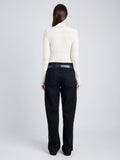 Proenza Schouler Back full length image of model wearing Stefanie Sweater in Plaid Knits in ALABASTER