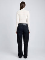 Proenza Schouler Back full length image of model wearing Stefanie Sweater in Plaid Knits in ALABASTER