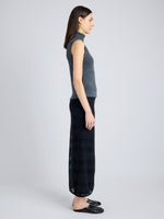 Proenza Schouler side image of model wearing Elsa Skirt in Plaid Knits in BLACK