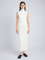 Proenza Schouler Front full length image of model wearing Elsa Skirt in Plaid Knits in ALABASTER