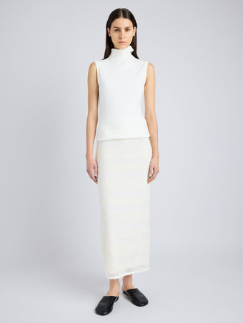 Proenza Schouler Front full length image of model wearing Elsa Skirt in Plaid Knits in ALABASTER