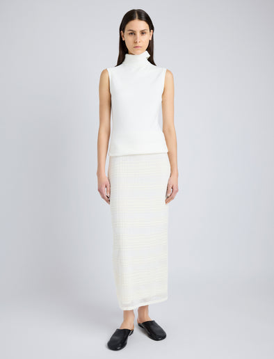 Proenza Schouler Front full length image of model wearing Elsa Skirt in Plaid Knits in ALABASTER