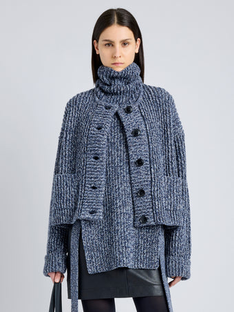 Proenza Schouler Front cropped image of model wearing Azura Sweater in Moulinex Knits in INK MELANGE