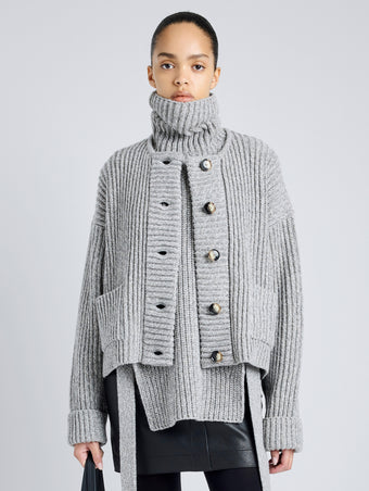 Proenza Schouler Front cropped image of model wearing Azura Sweater in Moulinex Knits in PEBBLE MELANGE
