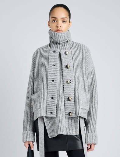 Proenza Schouler Front cropped image of model wearing Azura Sweater in Moulinex Knits in PEBBLE MELANGE