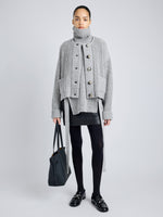 Proenza Schouler Front full length image of model wearing Azura Sweater in Moulinex Knits in PEBBLE MELANGE