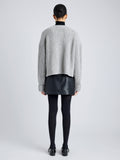 Proenza Schouler Back full length image of model wearing Azura Sweater in Moulinex Knits in PEBBLE MELANGE