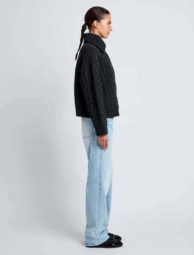 Proenza Schouler side image of model wearing Darlene Sweater in Cable Knit in COAL