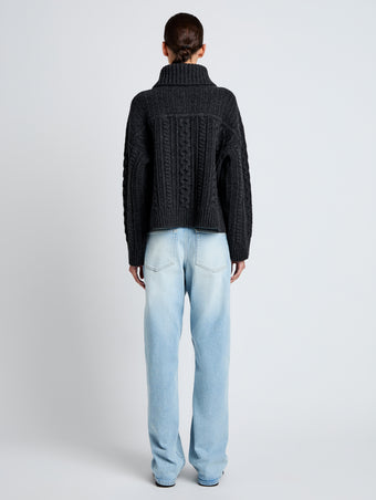 Proenza Schouler back image of model wearing Darlene Sweater in Cable Knit in COAL