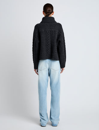 Proenza Schouler back image of model wearing Darlene Sweater in Cable Knit in COAL