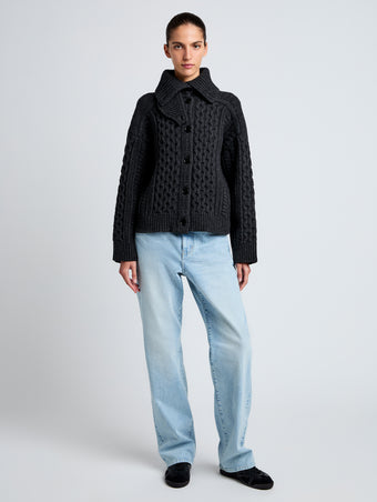 Proenza Schouler front image of model wearing Darlene Sweater in Cable Knit in COAL