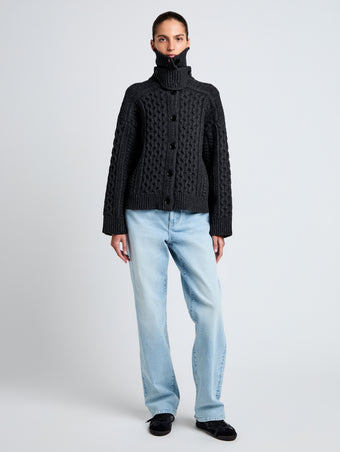 Proenza Schouler front image of model wearing Darlene Sweater in Cable Knit in COAL
