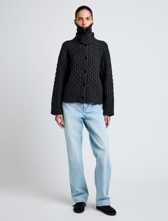 Proenza Schouler front image of model wearing Darlene Sweater in Cable Knit in COAL