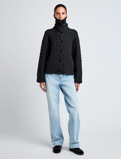 Proenza Schouler front image of model wearing Darlene Sweater in Cable Knit in COAL