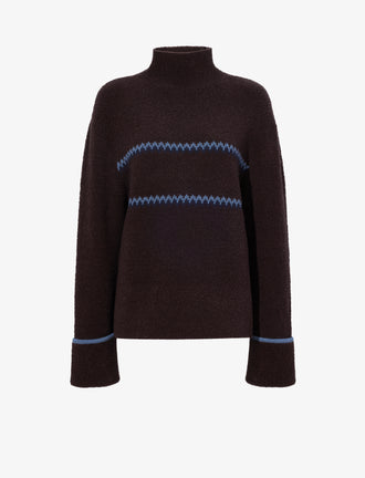 Proenza Schouler flat image of Anne Fairisle Sweater in Merino Wool in CACAO/NAVY/CORNFLOWER