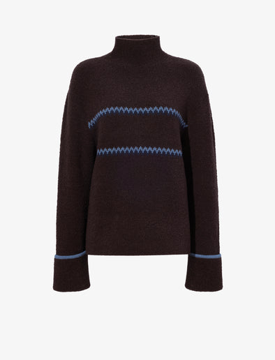 Proenza Schouler flat image of Anne Fairisle Sweater in Merino Wool in CACAO/NAVY/CORNFLOWER