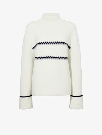 Proenza Schouler flat image of Anne Fairisle Sweater in Merino Wool in WHITE/BLACK/COAL