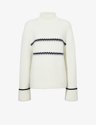 Proenza Schouler flat image of Anne Fairisle Sweater in Merino Wool in WHITE/BLACK/COAL