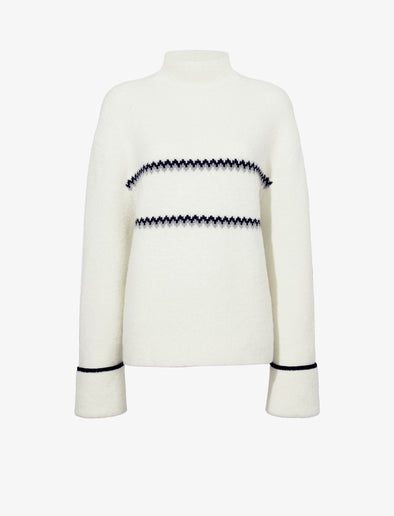 Proenza Schouler flat image of Anne Fairisle Sweater in Merino Wool in WHITE/BLACK/COAL