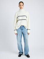 Proenza Schouler front image of model wearing Anne Fairisle Sweater in Merino Wool in WHITE/BLACK/COAL