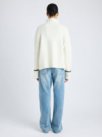 Proenza Schouler back image of model wearing Anne Fairisle Sweater in Merino Wool in WHITE/BLACK/COAL