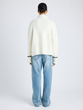 Proenza Schouler back image of model wearing Anne Fairisle Sweater in Merino Wool in WHITE/BLACK/COAL