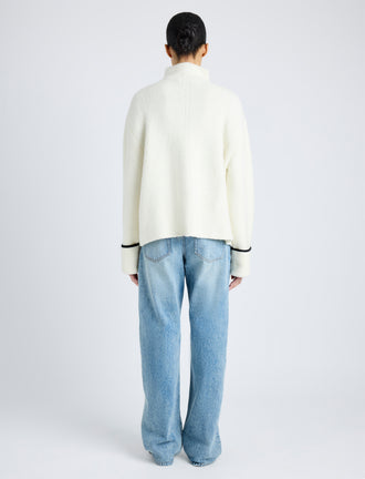 Proenza Schouler back image of model wearing Anne Fairisle Sweater in Merino Wool in WHITE/BLACK/COAL