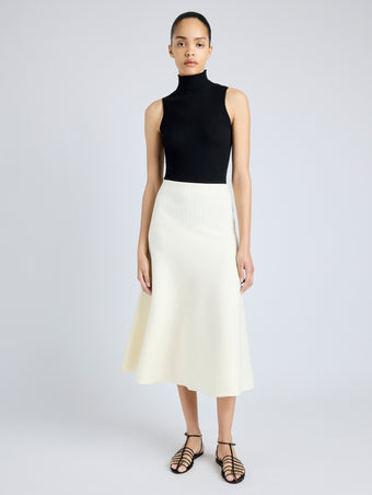 Proenza Schouler Front full length image of model wearing Katalina Skirt in Souffle Knit in ALABASTER