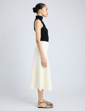 Proenza Schouler Side full length image of model wearing Katalina Skirt in Souffle Knit in ALABASTER
