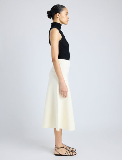 Proenza Schouler Side full length image of model wearing Katalina Skirt in Souffle Knit in ALABASTER