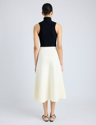 Proenza Schouler Back full length image of model wearing Katalina Skirt in Souffle Knit in ALABASTER