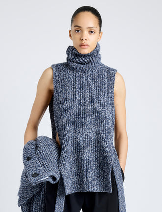 Proenza Schouler Front cropped image of model wearing Ember Vest in Moulinex Knits in INK MELANGE