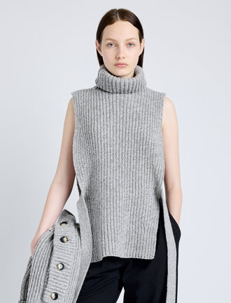Proenza Schouler Front cropped image of model wearing Ember Vest in Moulinex Knits in PEBBLE MELANGE