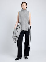 Proenza Schouler Front full length image of model wearing Ember Vest in Moulinex Knits in PEBBLE MELANGE